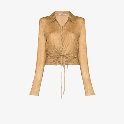 Acne Studios Teba Crinkled Wrap-over Silk Top In Brown