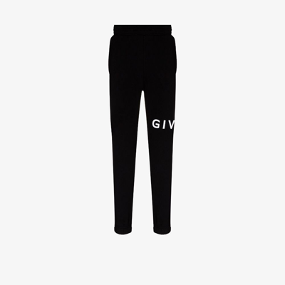 Shop Givenchy Black Logo Embroidered Cotton Track Pants