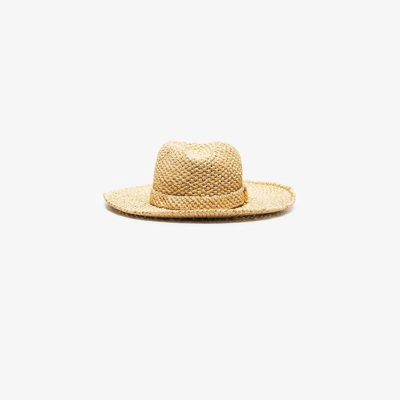 Shop Valentino Neutral Vlogo Woven Fedora Hat In Neutrals