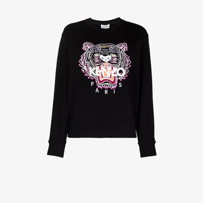 Shop Kenzo Black Tiger Embroidered Cotton Sweatshirt