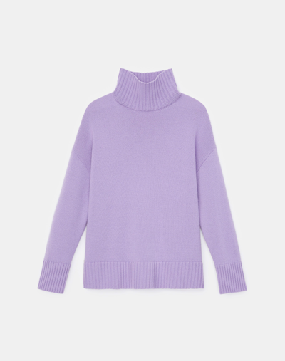 Shop Lafayette 148 Petite Cashmere Stand Collar Sweater In Purple