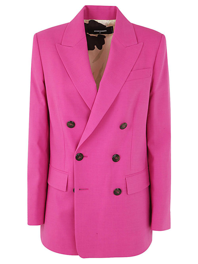 Dsquared2 New York Double-breasted Pink Wool Blazer D-squared2 Woman In  #ff00ff | ModeSens