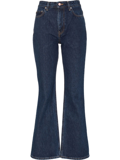 Shop Ganni Rigid Denim Betzy Flared Jeans In Blau