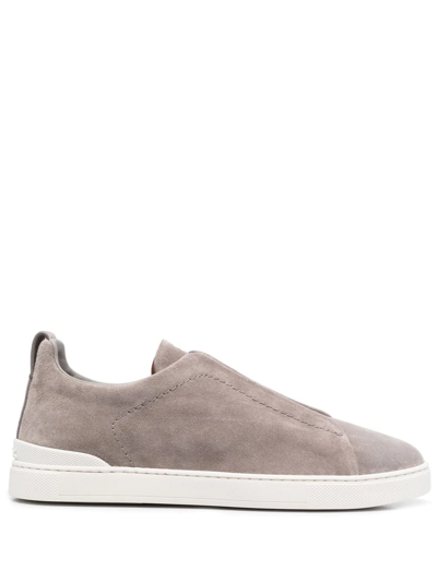 Shop Zegna Slip-on Suede Sneakers In Grey