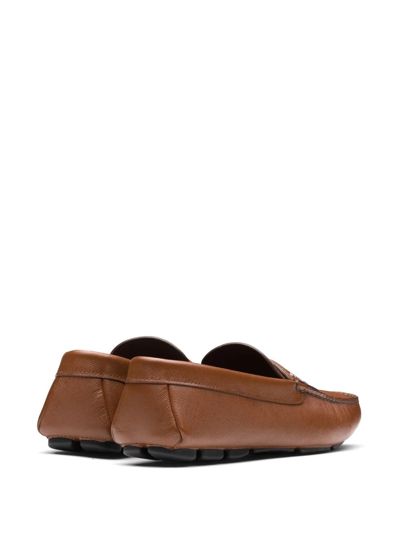 Shop Prada Slip-on Leather Loafers In Brown