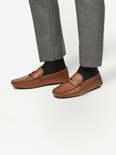 Shop Prada Slip-on Leather Loafers In Brown