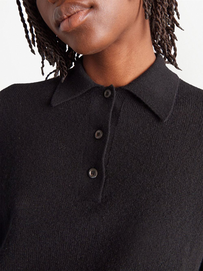 Shop Prada Long-sleeved Knitted Polo Shirt In Black