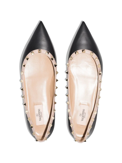 Shop Valentino Rockstud Pointed-toe Ballerina Shoes In Schwarz