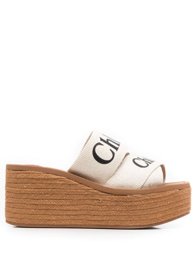 Shop Chloé 75mm Logo-print Wedge Mules In White