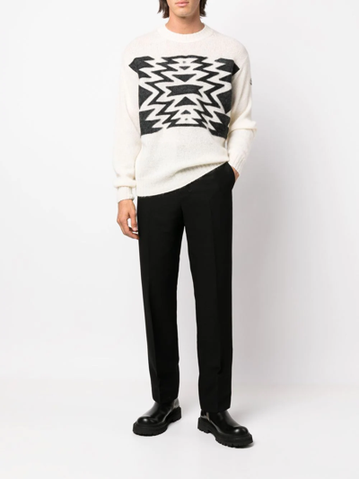 Shop Moncler Patterned Intarsia-knit Jumper In Weiss