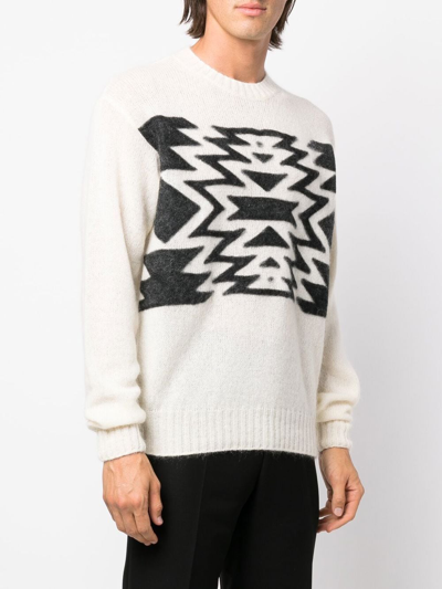 Shop Moncler Patterned Intarsia-knit Jumper In Weiss