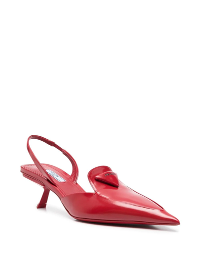 Shop Prada Pointed Slingback Pumps In Red