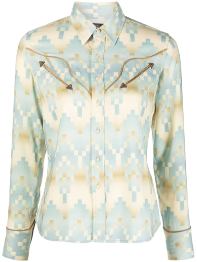 Shop Ralph Lauren Rrl Audrey Geometric-print Western Shirt In Blau