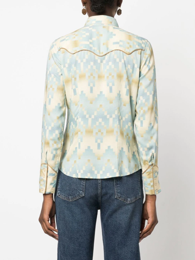 Shop Ralph Lauren Rrl Audrey Geometric-print Western Shirt In Blau