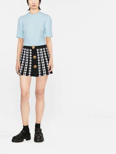 Shop Balmain Houndstooth Mini Pleated Skirt In Black