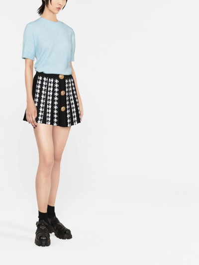 Shop Balmain Houndstooth Mini Pleated Skirt In Black