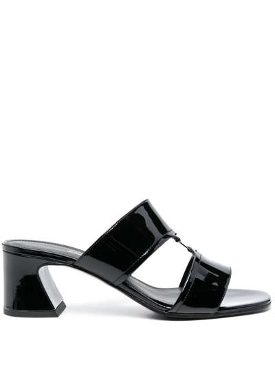 Ferragamo Tot Patent T-strap Mule Sandals In Schwarz