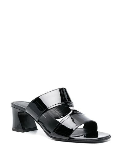 Ferragamo Tot Patent T-strap Mule Sandals In Schwarz