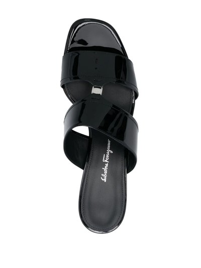 Ferragamo Tot Patent T-strap Mule Sandals In Schwarz
