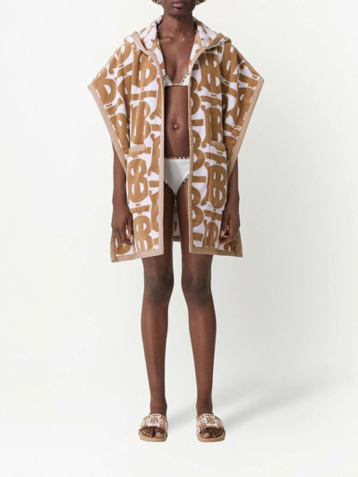 Burberry Hooded Monogram Logo Cotton Terry Cloth Cape In Nude