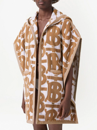 Burberry Hooded Monogram Logo Cotton Terry Cloth Cape In Nude