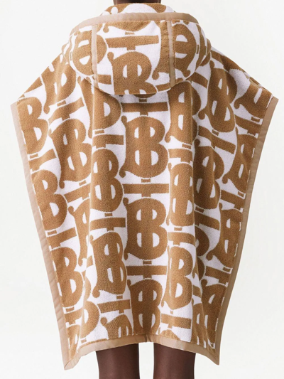 Burberry Hooded Monogram Logo Cotton Terry Cloth Cape In Nude