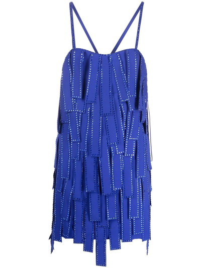 Shop Attico Satine Fringed Mini Dress In Blue
