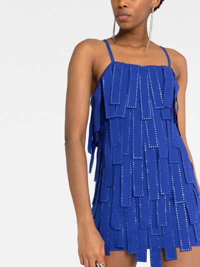 Shop Attico Satine Fringed Mini Dress In Blue