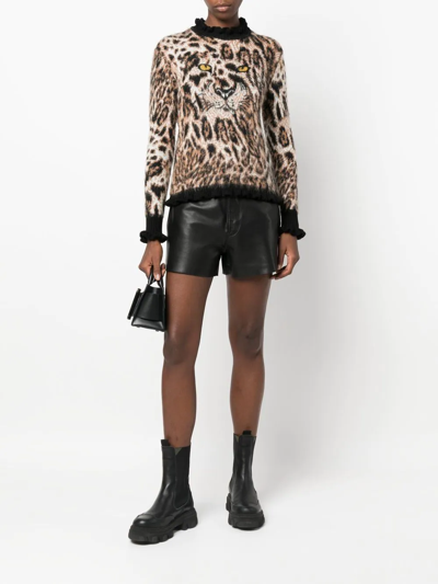 Shop Boutique Moschino Leopard-print Knitted Jumper In Brown