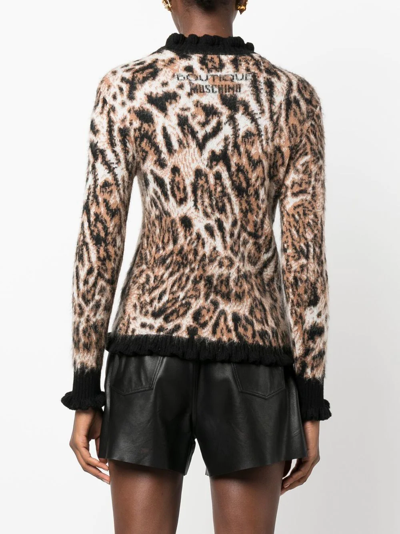 Shop Boutique Moschino Leopard-print Knitted Jumper In Brown