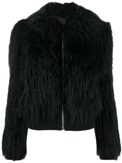 Shop Boutique Moschino Faux Fur Bomber Jacket In Black