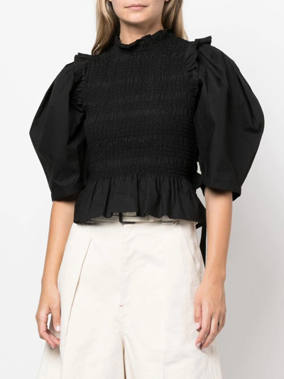 Shop Sea Ruched Puff-sleeve Blouse In Schwarz