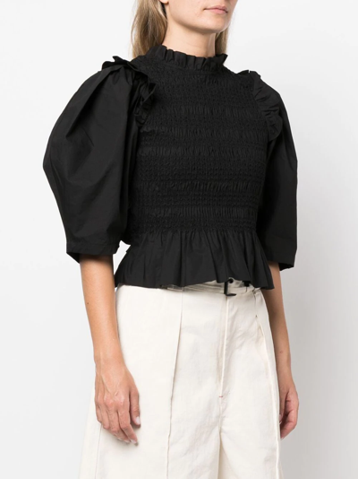 Shop Sea Ruched Puff-sleeve Blouse In Schwarz