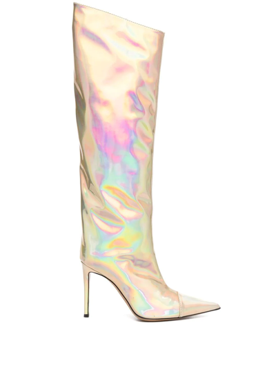 Shop Alexandre Vauthier Holographic Knee-high 100mm Boots In Gold