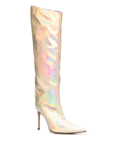 Shop Alexandre Vauthier Holographic Knee-high 100mm Boots In Gold