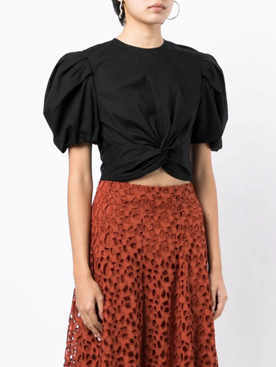 Vince Cropped Knot T-shirt In Schwarz
