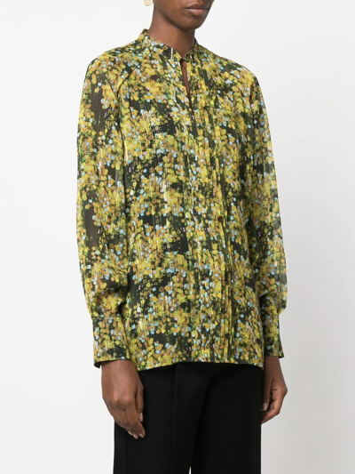 Shop Victoria Beckham Floral-print Long-sleeve Blouse In Grün