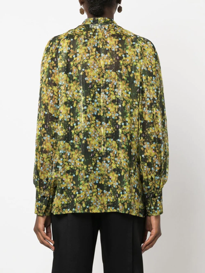 Shop Victoria Beckham Floral-print Long-sleeve Blouse In Grün