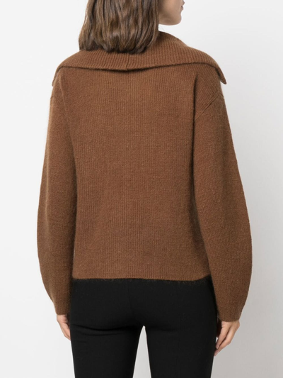 Vince Brown Half-zip Wool-blend Jumper In Braun