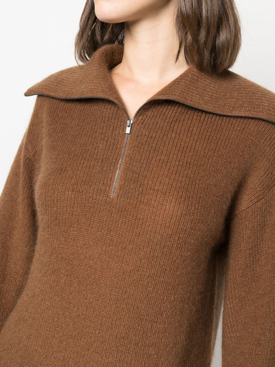 Vince Brown Half-zip Wool-blend Jumper In Braun