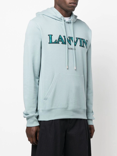 Shop Lanvin Embroidered-logo Pouch-pocket Hoodie In Blue