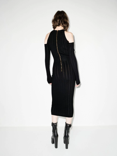 Shop Balmain Cold-shoulder Knitted Dress In Schwarz