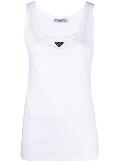 Shop Prada Ribbed-knit Jersey Tank Top In Weiss