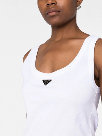 Prada Ribbed Knit Jersey Tank Top In Weiss