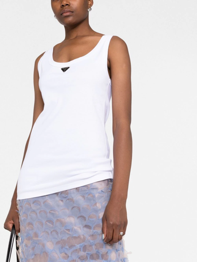 Prada Ribbed Knit Jersey Tank Top In Weiss