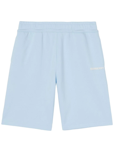 Burberry Straight leg Logo print Cotton jersey Shorts In Blue