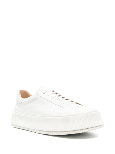 Jil Sander White Low-top Sneakers With Platform And Tonal Heel Tab In Leather In Weiss