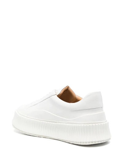 Jil Sander White Low-top Sneakers With Platform And Tonal Heel Tab In Leather In Weiss