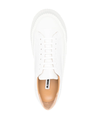 Jil Sander White Low-top Sneakers With Platform And Tonal Heel Tab In Leather In Weiss
