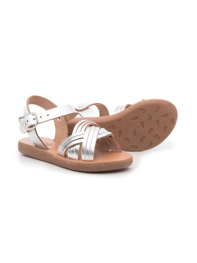 Ancient Greek Sandals Little Electra Crossover Strap Sandals In Silver